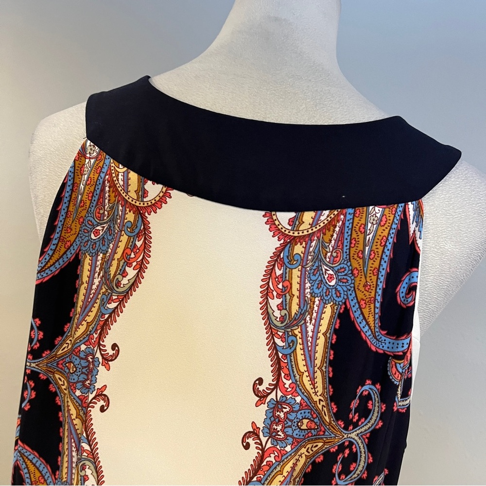 Roz & Ali‎ Elegant Multicolor sleeveless stretchy Paisley mini Dress size 14 - Picture 6 of 12